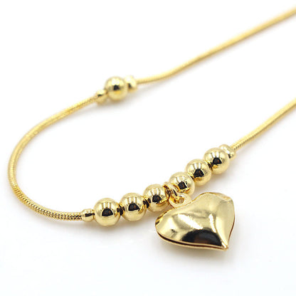 Gold Heart Anklet - Delicate Beaded Chain Anklet with Heart Charm Pendant