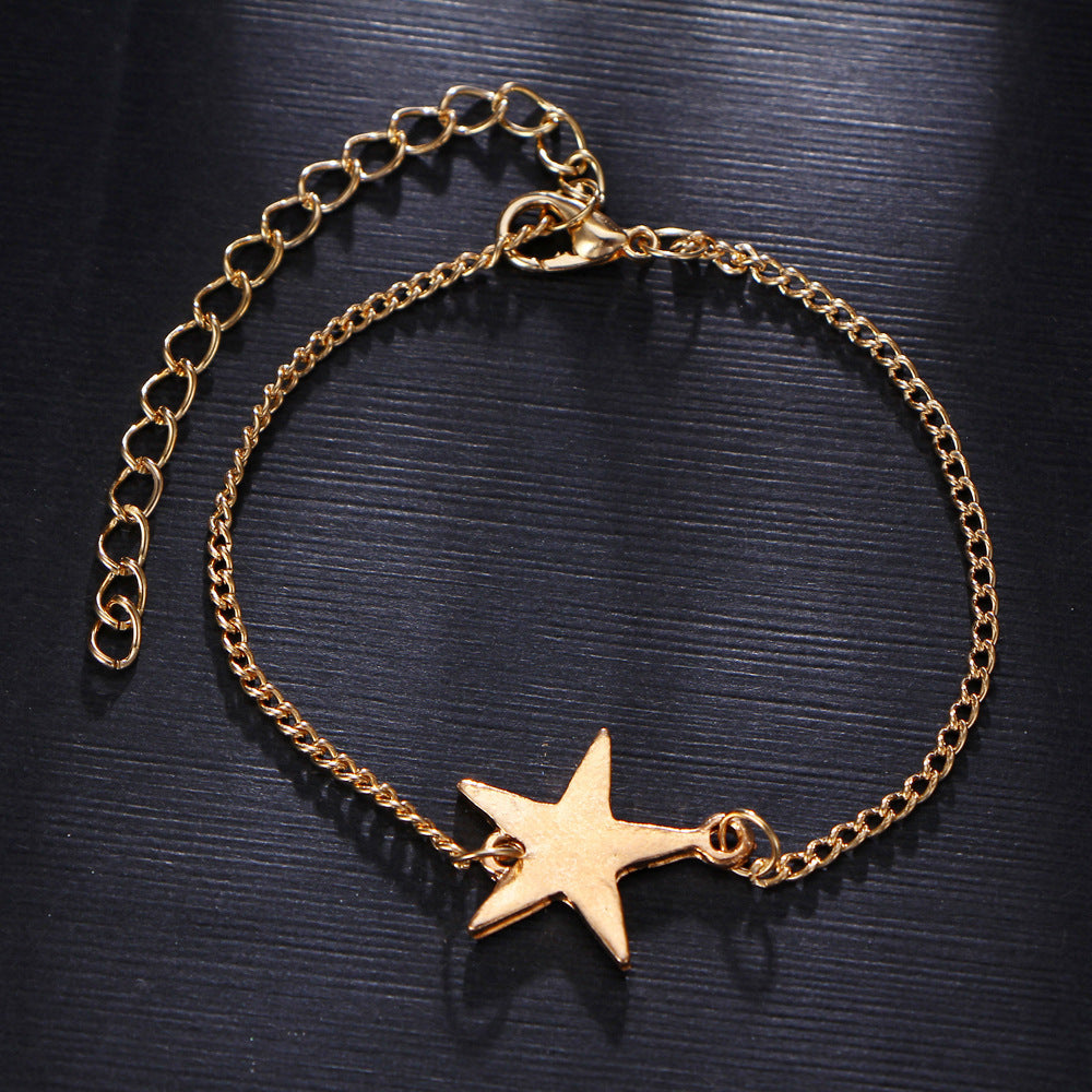 Celestial Anklet Stack - Triple Layer Moon, Star and Pearl Anklet Set