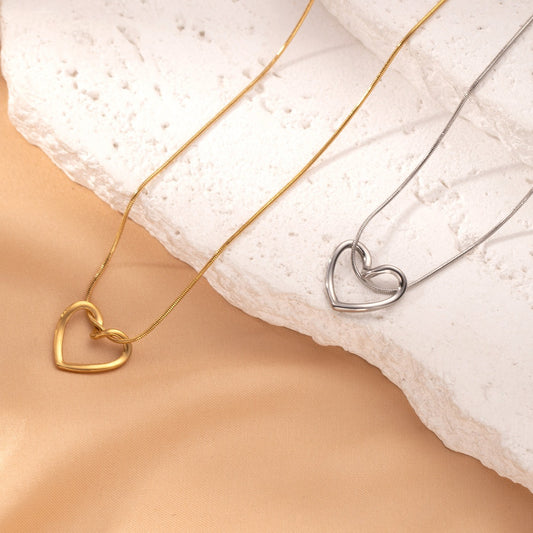 Abstract Heart Pendant Necklace - Simple Chain Necklace with Modern Heart Accent