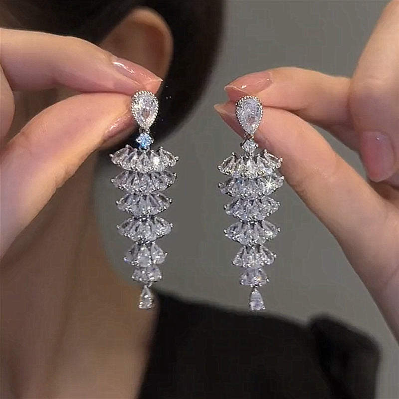 Layered Crystal Drop Earrings - Statement Cascade Earrings with Teardrop and Marquise Crystals