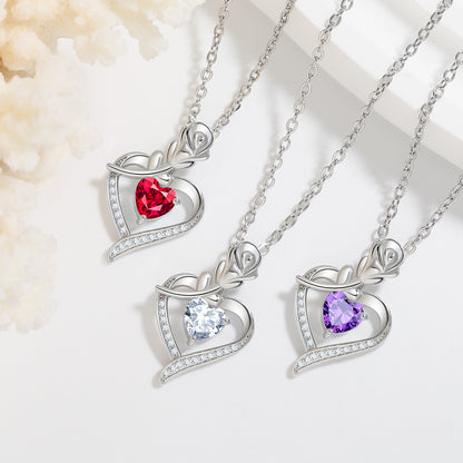 Crystal Heart Pendant Necklace - Silver Plated Necklace with Heart Design