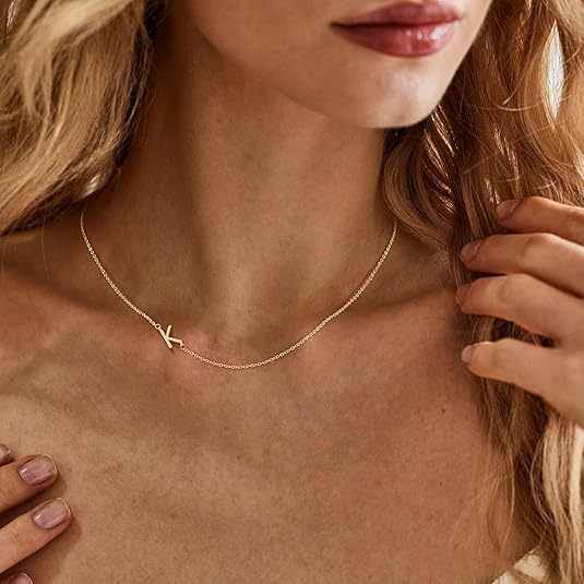 14K Gold Plated Initial Necklace - Personalized Letter Pendant Necklace for Women