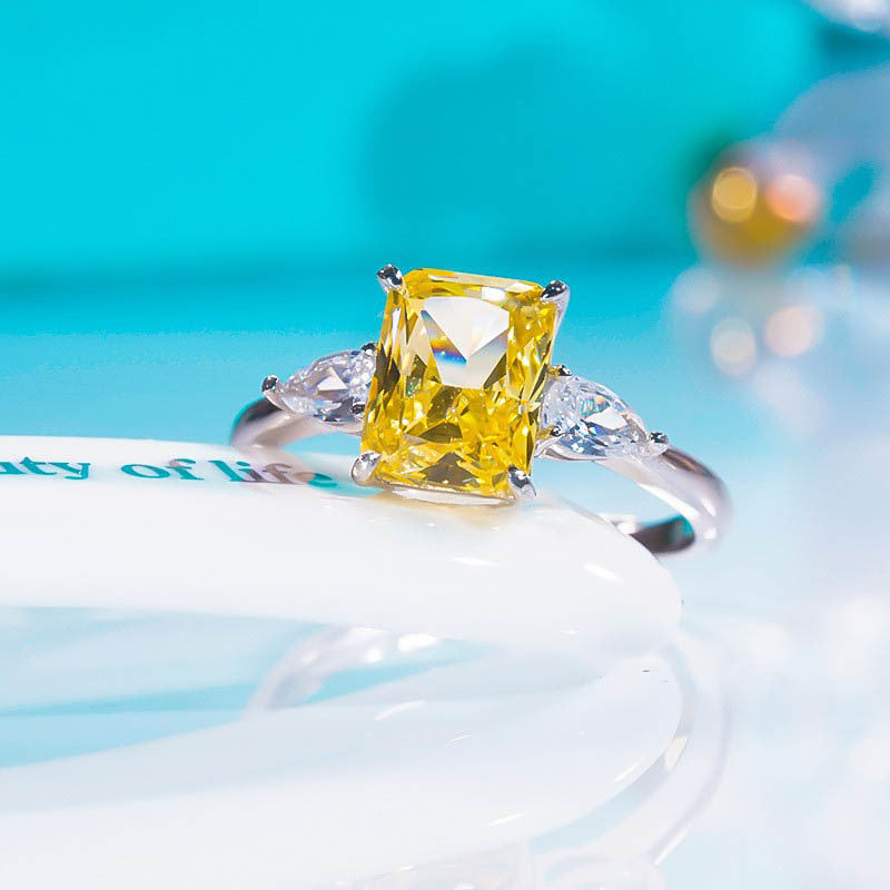 Colorful Crystal Cocktail Ring - Sterling Silver Ring with Large Emerald Cut Stone