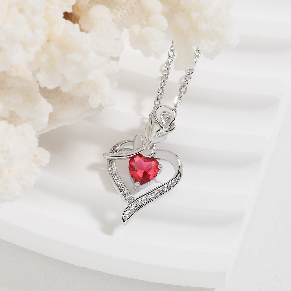 Crystal Heart Pendant Necklace - Silver Plated Necklace with Heart Design
