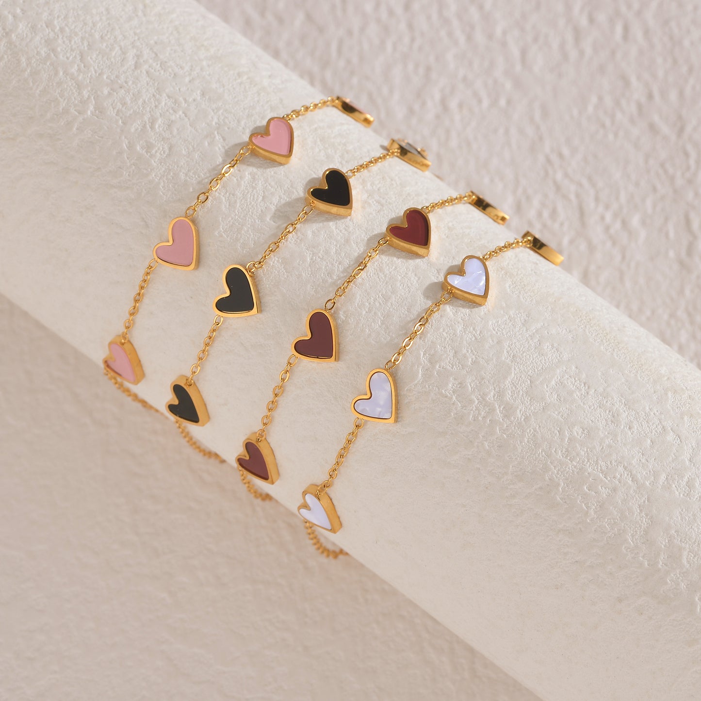 Enamel Heart Chain Bracelet - Gold or Silver Multi-Heart Bracelet (4 Colors)