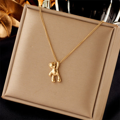 Gold Bear Pendant Necklace - Titanium Steel Teddy Bear Charm Necklace