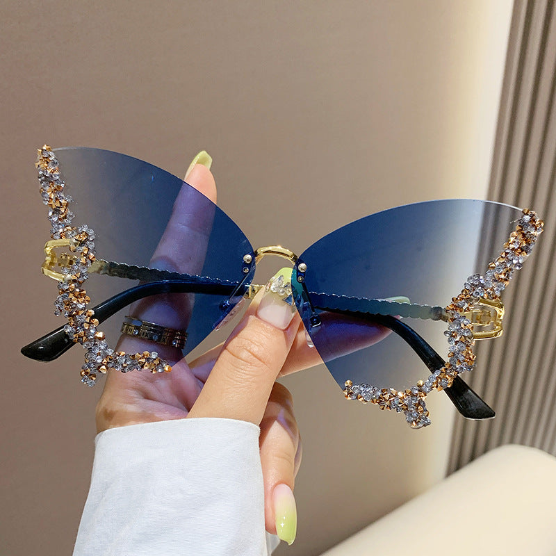 Crystal Butterfly Wing Sunglasses - Statement Crystal Wing Frame Sunglasses in Gradient Tints